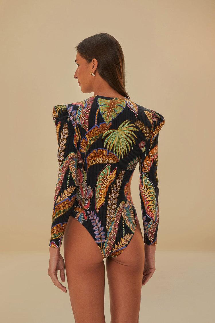 Farm Rio Cool Foliage Black Bodysuit COOL FOLIAGE BLACK