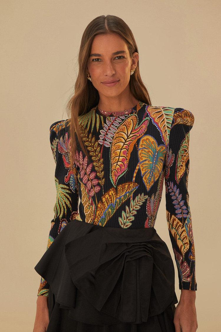 farm rio cool foliage black bodysuit COOL FOLIAGE BLACK