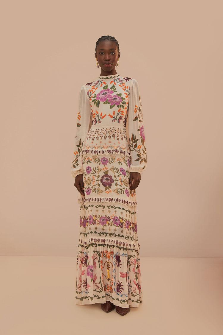 Farm Rio Cream Winter Garden Ruffle Maxi Dress WINTER GARDEN CREAM