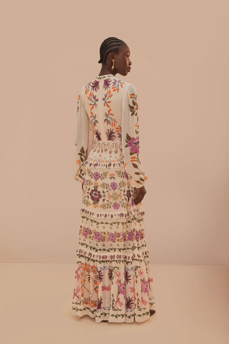 Farm Rio Cream Winter Garden Ruffle Maxi Dress WINTER GARDEN CREAM