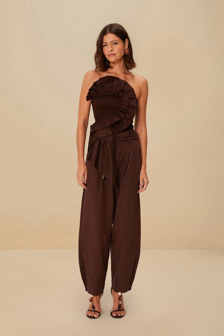 Farm Rio Dark Brown Smocked Organic Cotton Top DARK BROWN