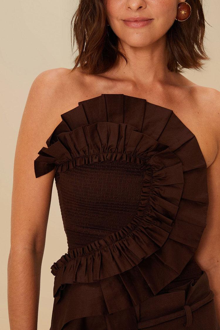 Farm Rio Dark Brown Smocked Organic Cotton Top DARK BROWN