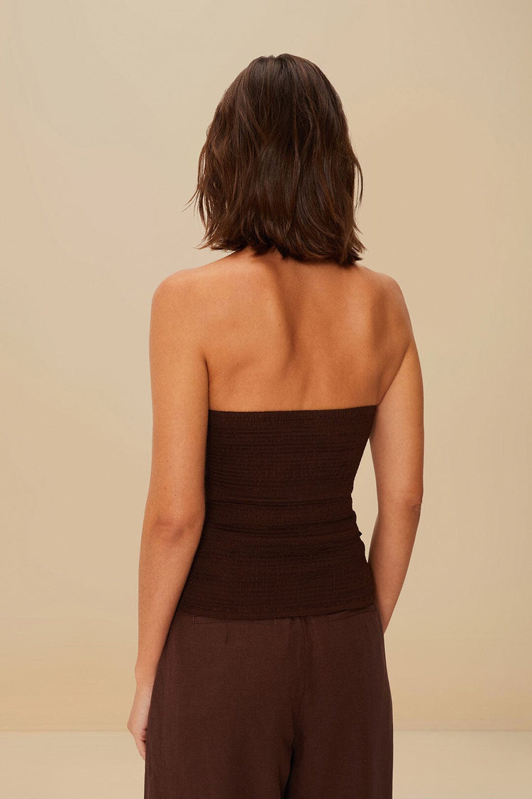 Farm Rio Dark Brown Smocked Organic Cotton Top DARK BROWN