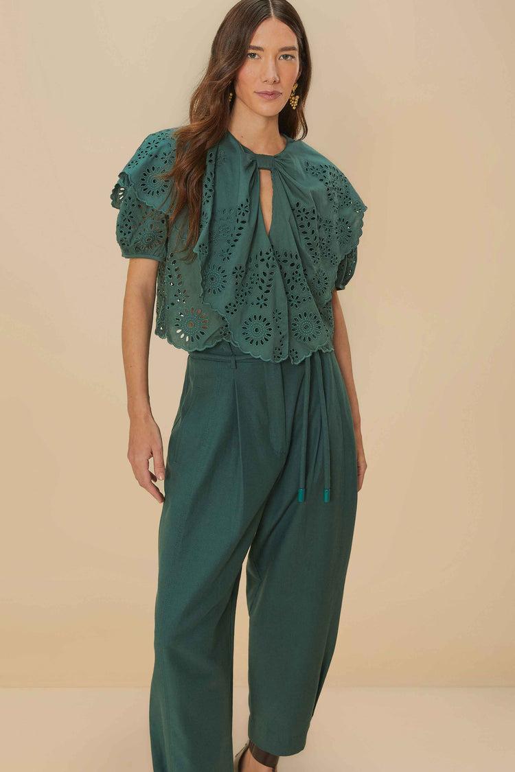 Farm Rio Dark Green Topstitched Clochard Pants DARK GREEN