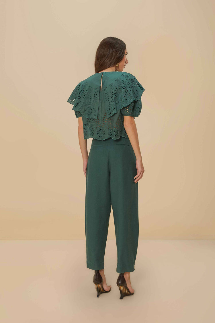 Farm Rio Dark Green Topstitched Clochard Pants DARK GREEN