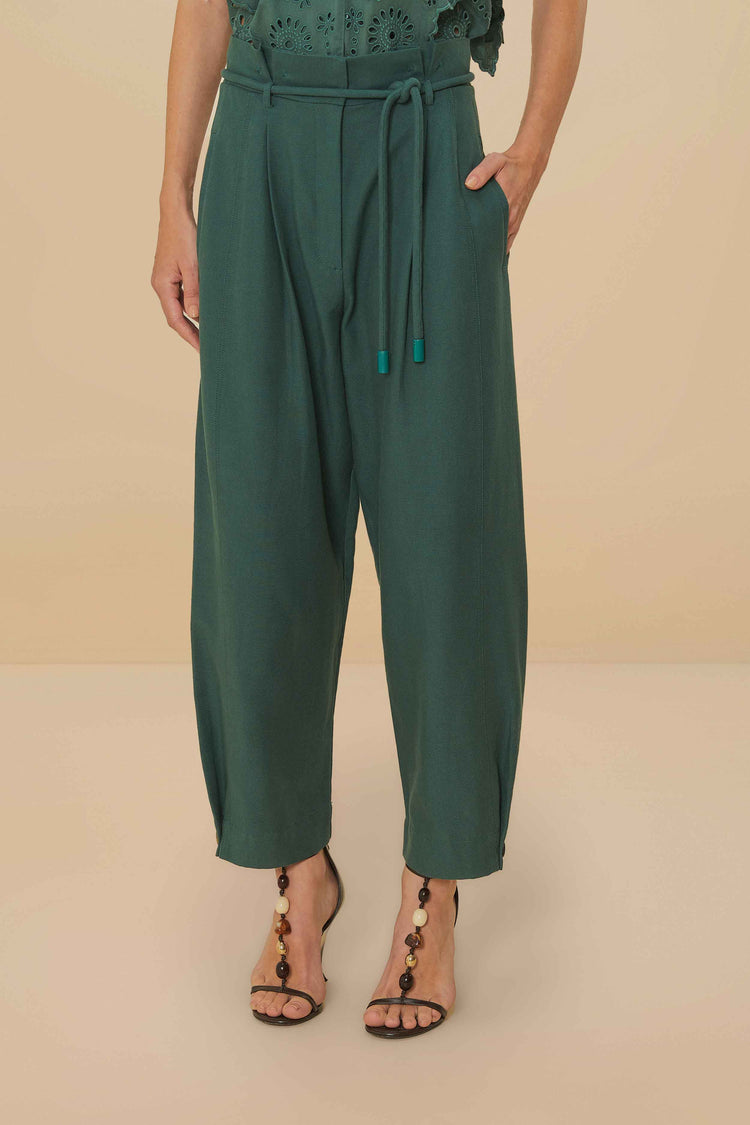 Farm Rio Dark Green Topstitched Clochard Pants DARK GREEN