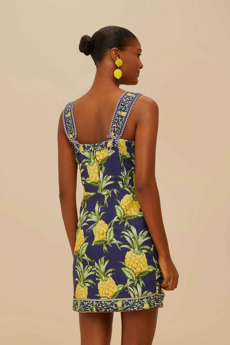 Farm Rio Delicate Pineapple Navy Blue Sleeveless Lacing Min DELICATE PINEAPPLE NAVY BLUE