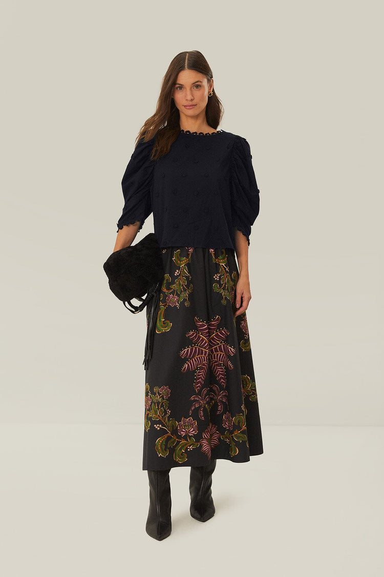 Farm Rio Black 3d Flowers Blouse BLACK