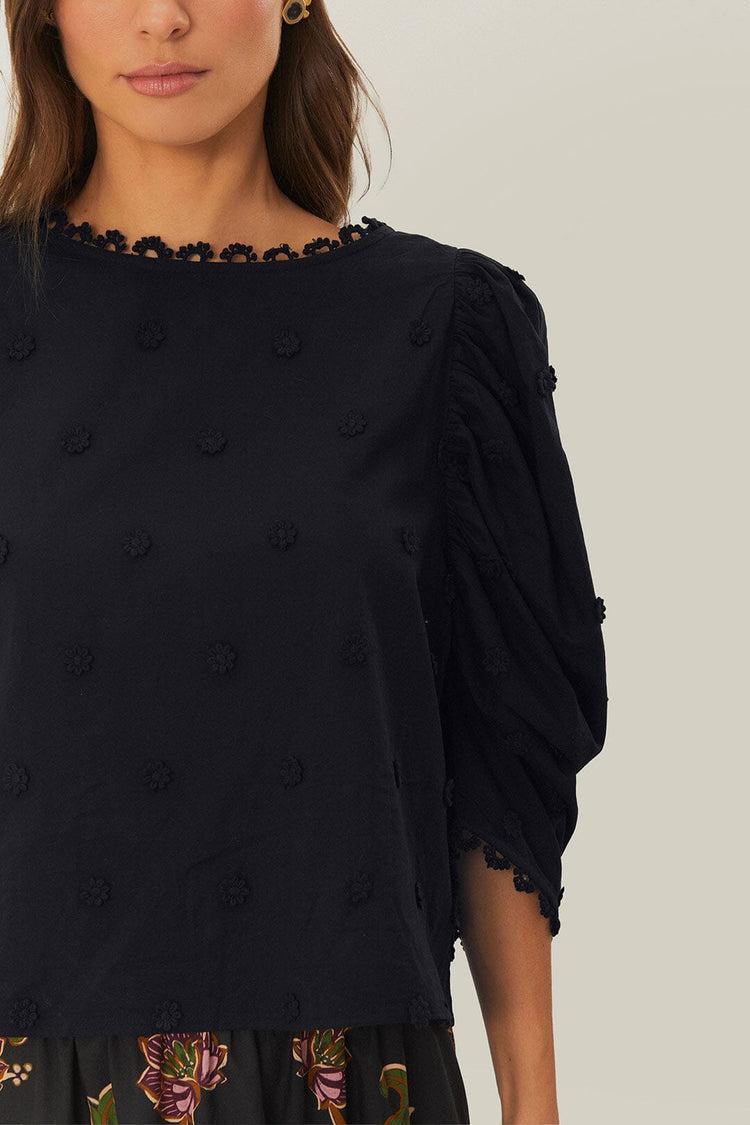Farm Rio Black 3d Flowers Blouse BLACK