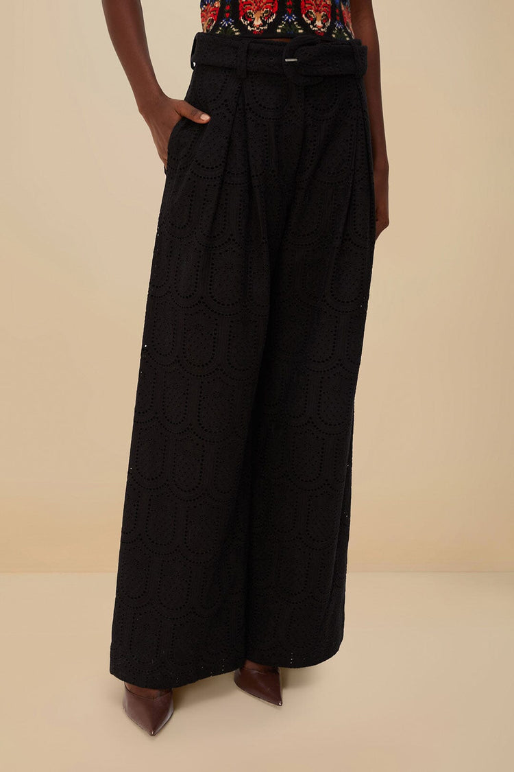 Farm Rio Black Eyelet Pants BLACK