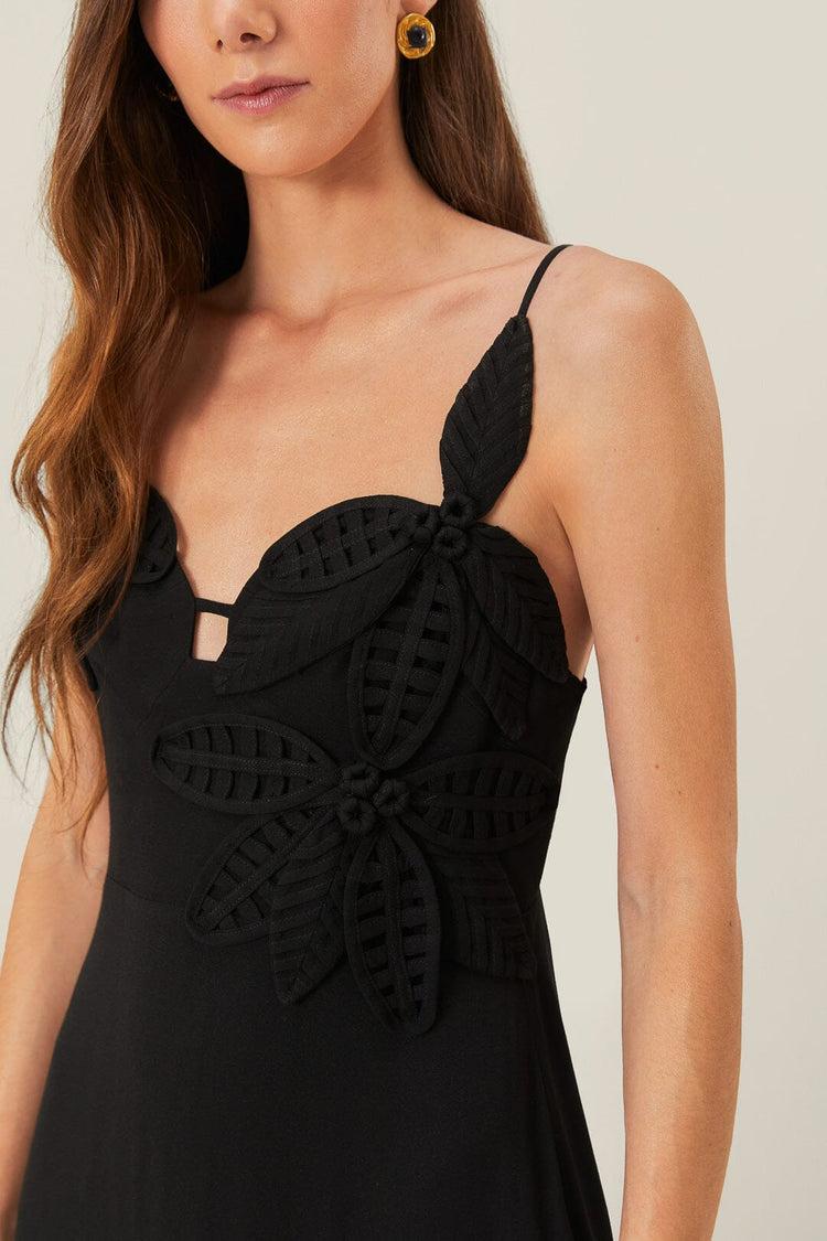 Farm Rio Black Flowered Bust Midi Dress BLACK