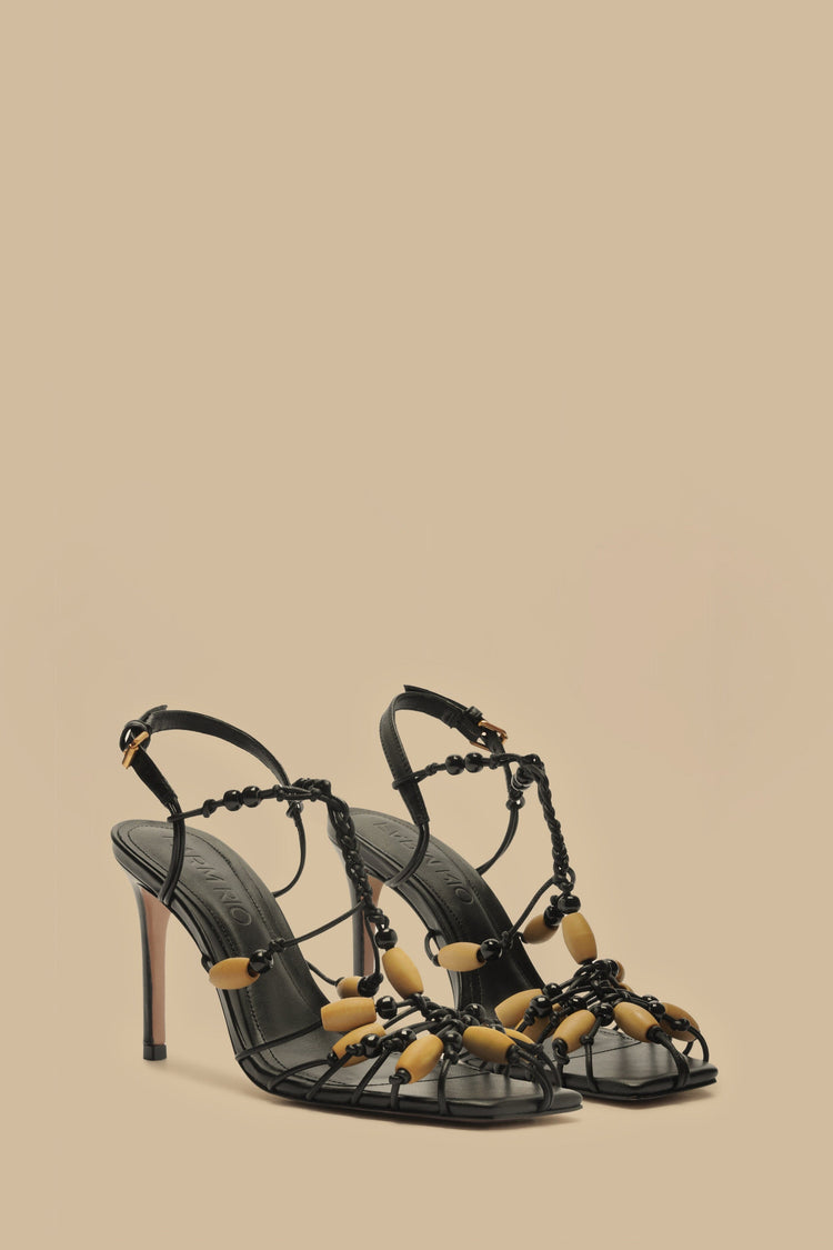 Farm Rio Black High Heel Beads Sandal BLACK