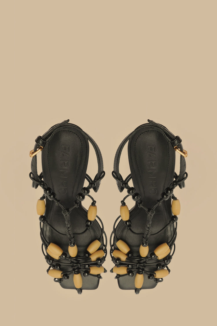 Farm Rio Black High Heel Beads Sandal BLACK