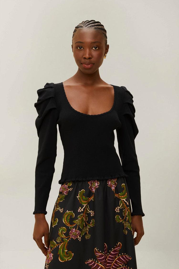 farm rio black knit blouse BLACK