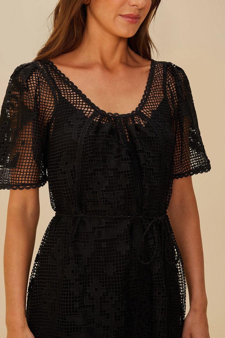 Farm Rio Black Pineapple Guipure Mini Dress BLACK