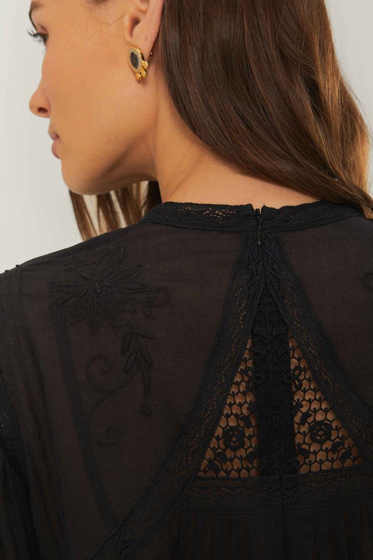 Farm Rio Black Short Sleeve Collar Blouse BLACK