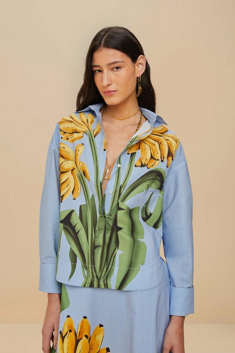 Farm Rio Blue Banana Cocina Striped Shirt BLUE