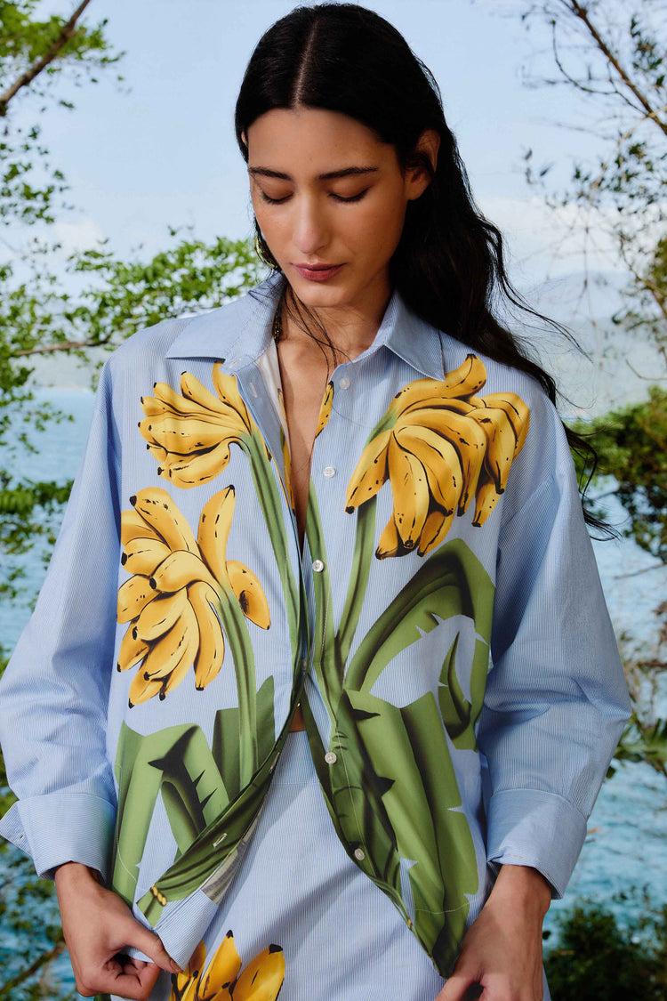 farm rio blue banana cocina striped shirt BLUE farm rio blue banana cocina striped shirt BLUE