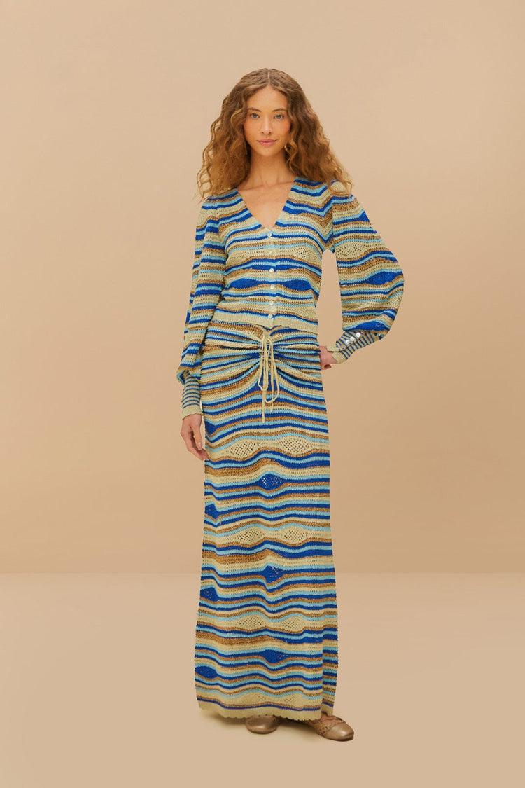 Farm Rio Blue Mixed Waves Knit Blouse MULTI