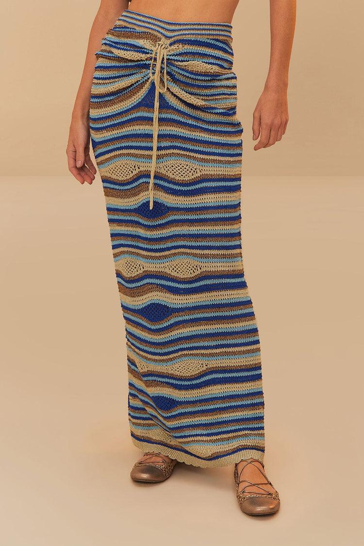 Farm Rio Blue Mixed Waves Knit Skirt MULTI