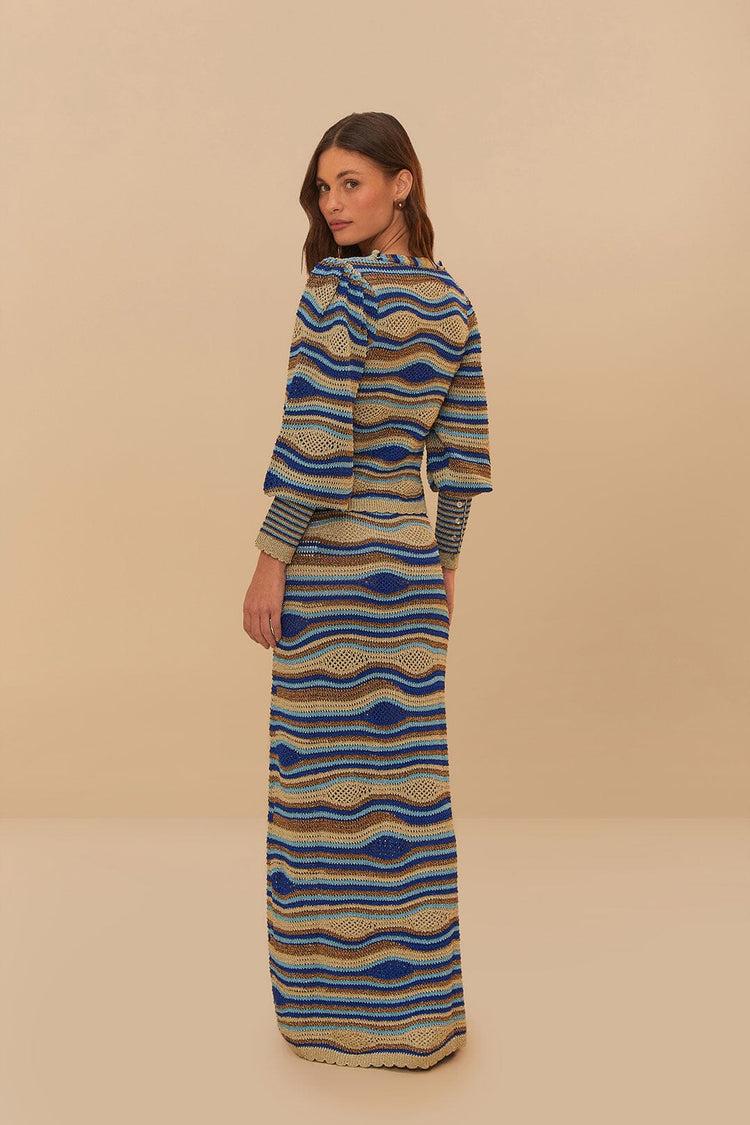 Farm Rio Blue Mixed Waves Knit Skirt MULTI