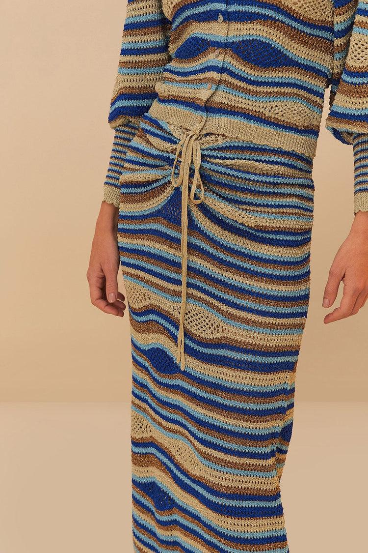 Farm Rio Blue Mixed Waves Knit Skirt MULTI
