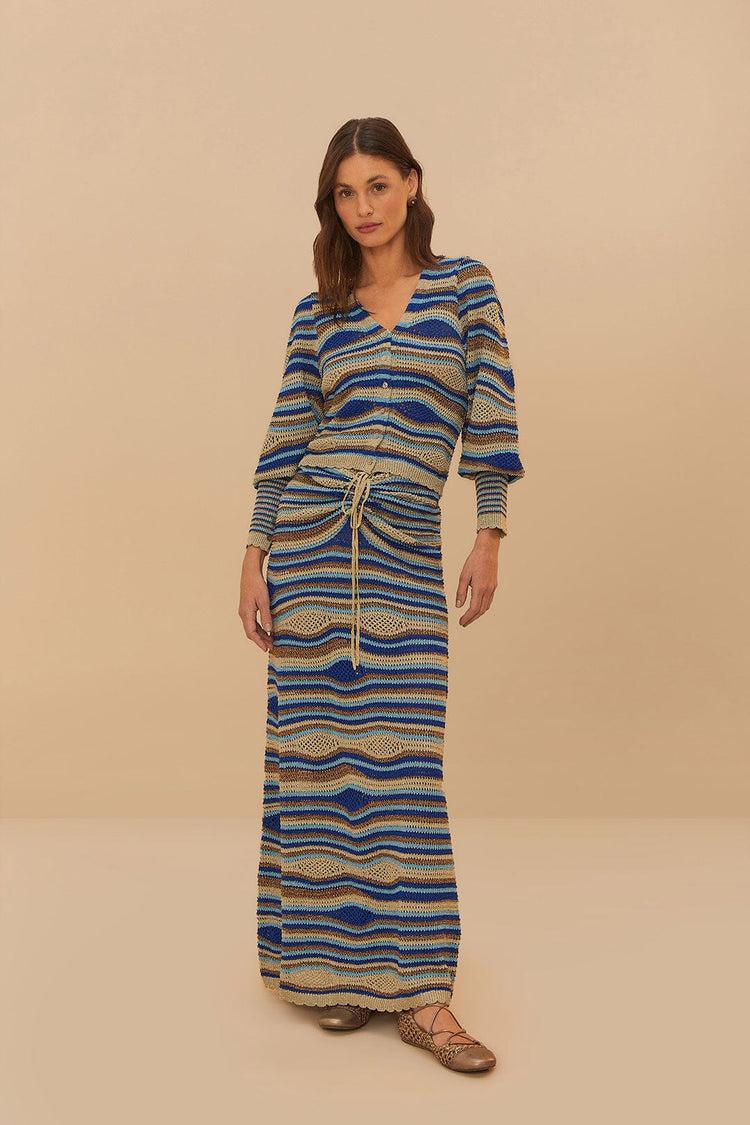 farm rio blue mixed waves knit skirt MULTI