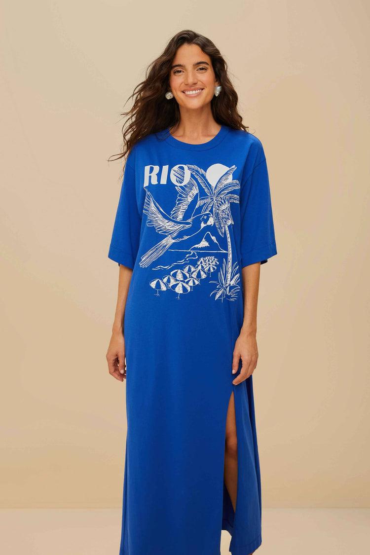 Farm Rio Blue Rio Organic Cotton Maxi Dress BLUE