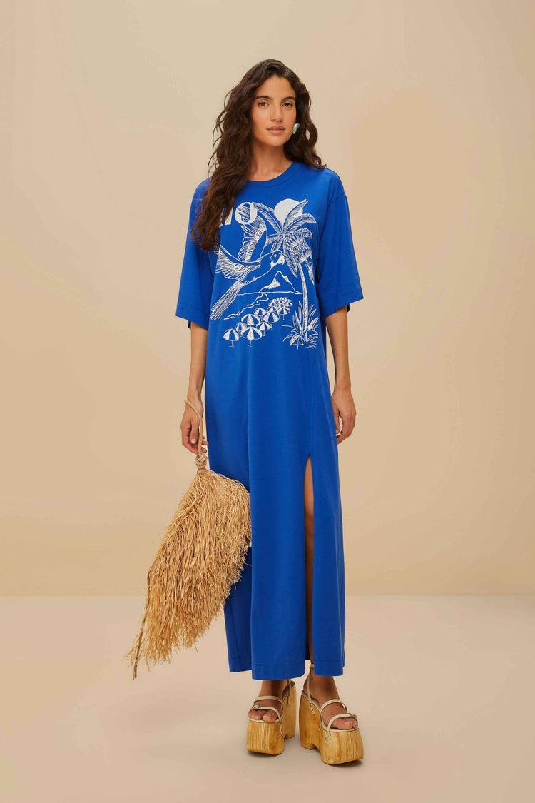 farm rio blue rio organic cotton maxi dress BLUE
