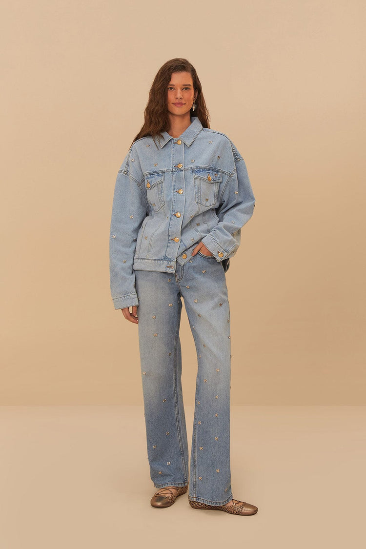 Farm Rio Bows Embroidery Denim Jacket DENIM