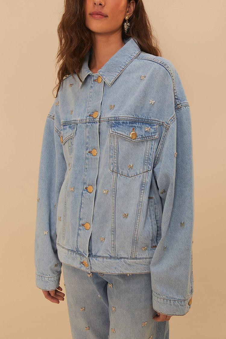 Farm Rio Bows Embroidery Denim Jacket DENIM