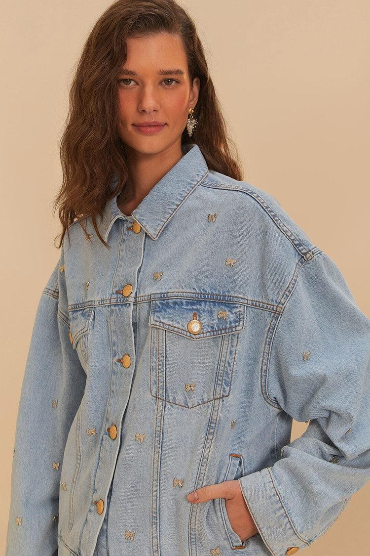 farm rio bows embroidery denim jacket DENIM