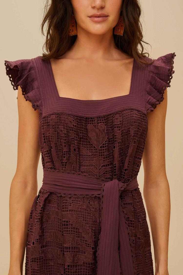 Farm Rio Brown Pineapple Guipure Midi Dress BROWN