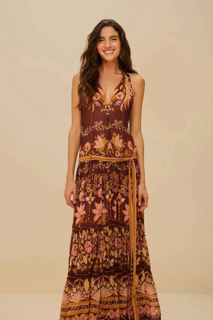 Farm Rio Burgundy Bella Maxi Dress BELLA BURGUNDY