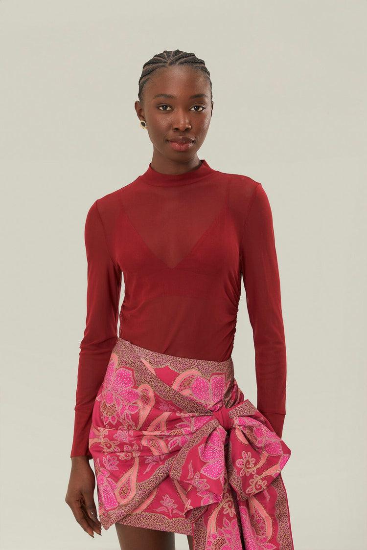 Farm Rio Burgundy Jersey Blouse BURGUNDY