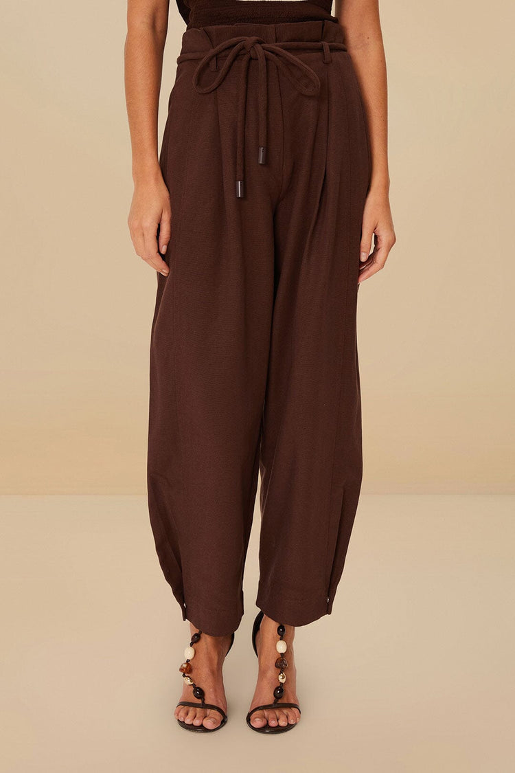 Farm Rio Coffee Topstitched Clochard Pants COFFEE