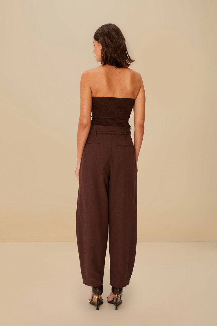 Farm Rio Coffee Topstitched Clochard Pants COFFEE
