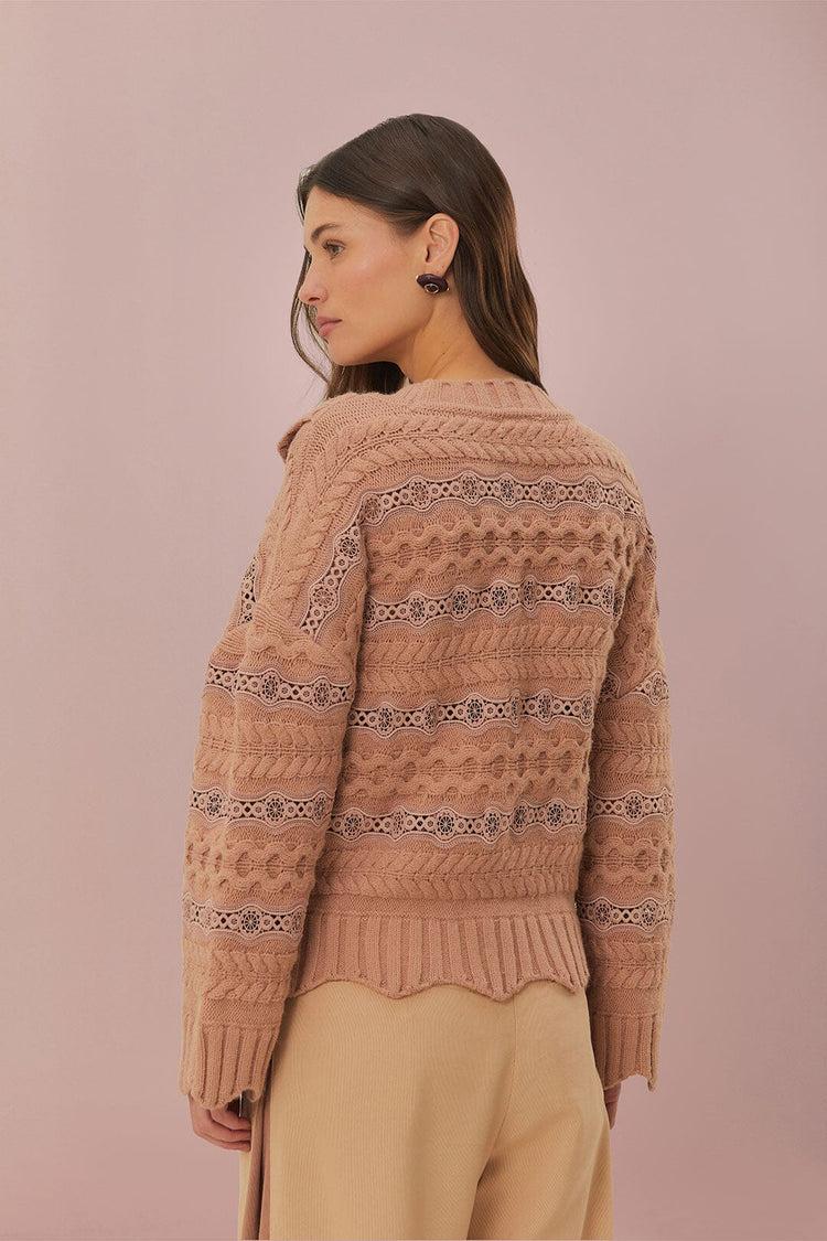 Farm Rio Cream Wavy Ruffle Sweater SAND