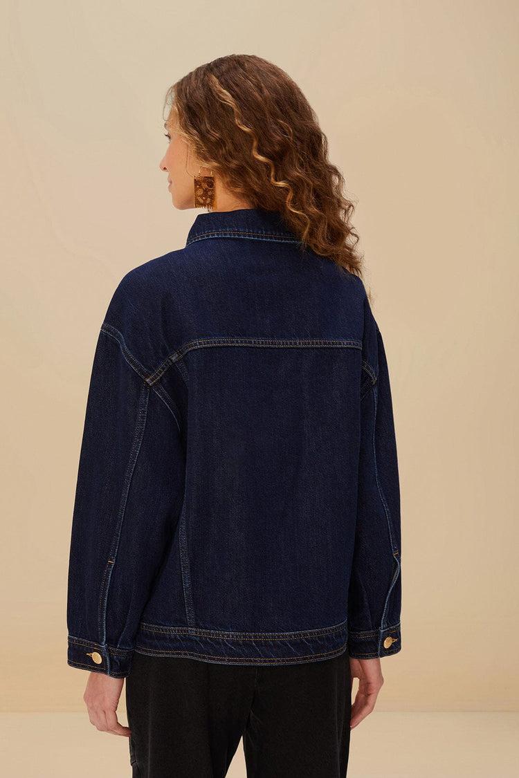 Farm Rio Dark Denim Buttoned Jacket DENIM