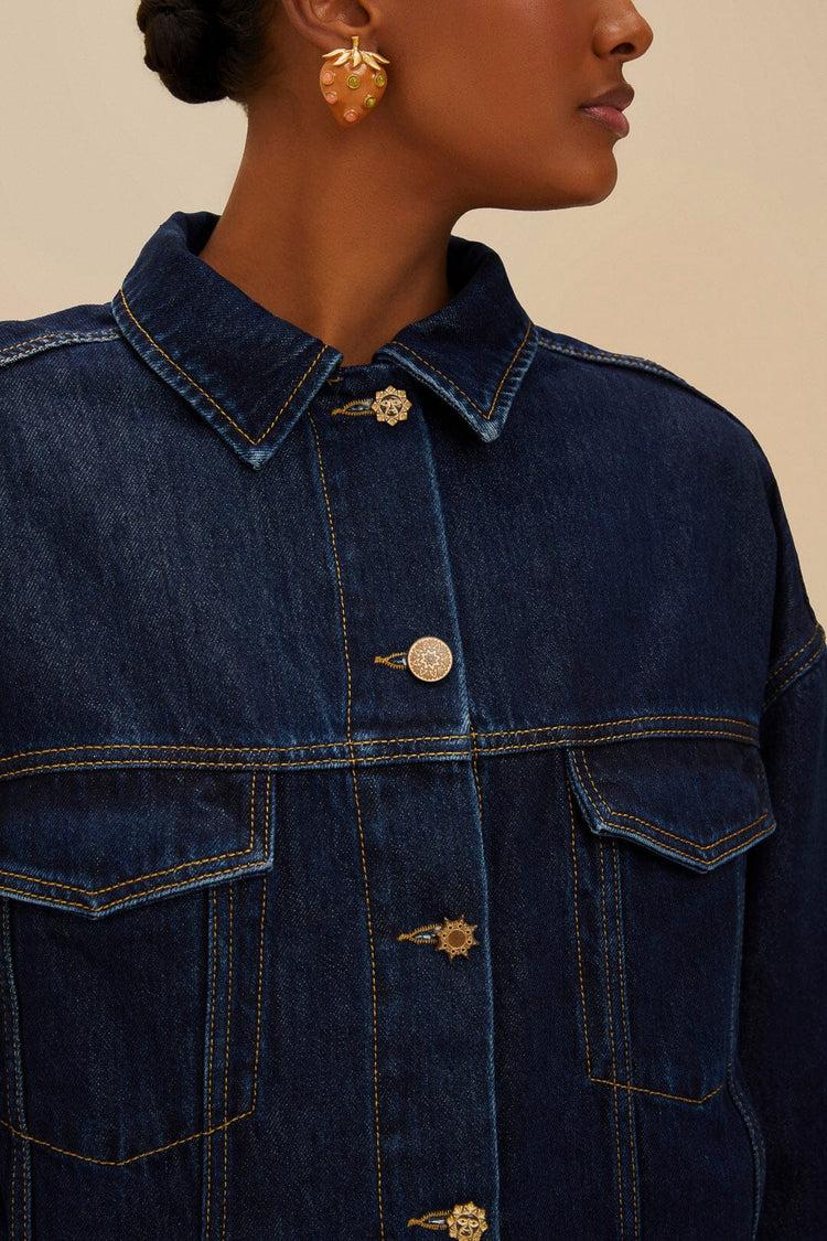 Farm Rio Dark Denim Buttoned Jacket DENIM