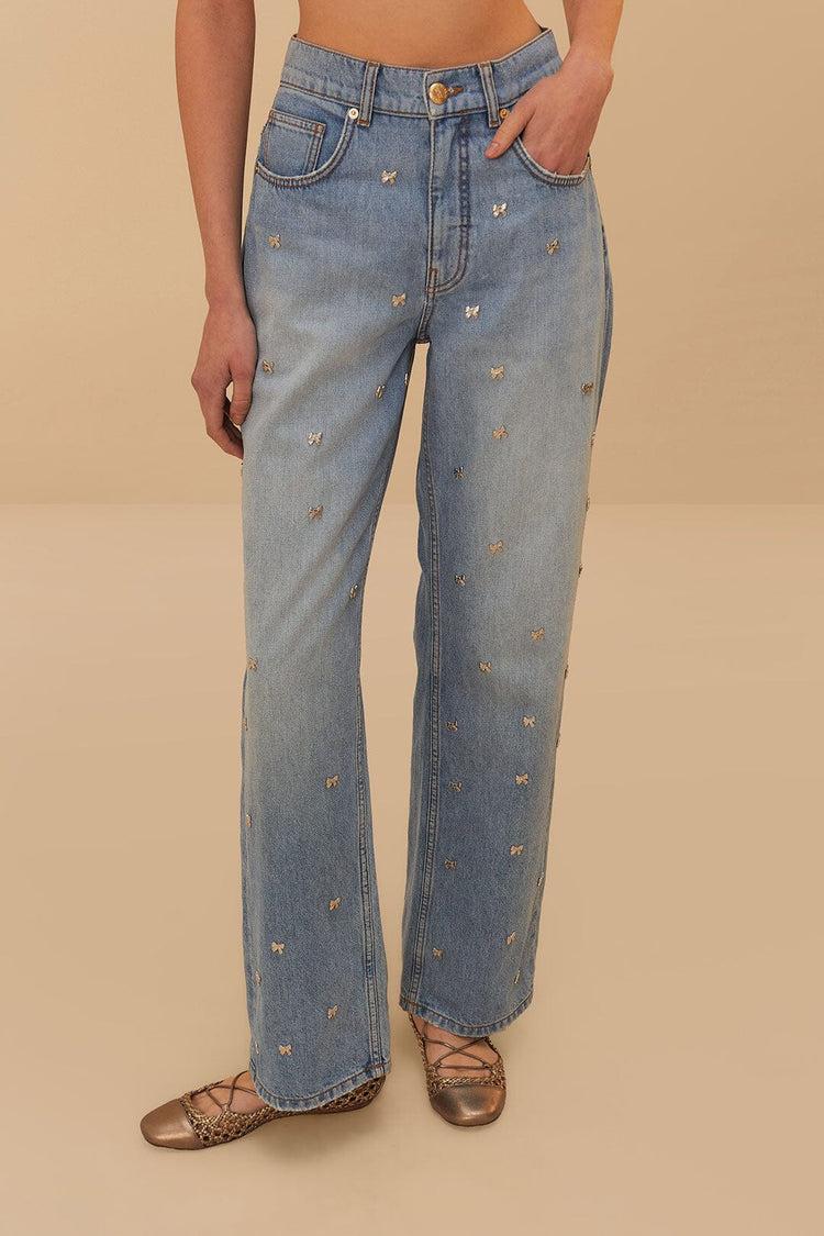 Farm Rio Denim Embroidered Bows Pants DENIM