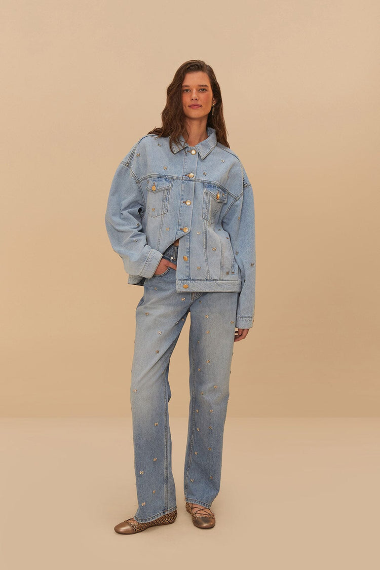 Farm Rio Denim Embroidered Bows Pants DENIM