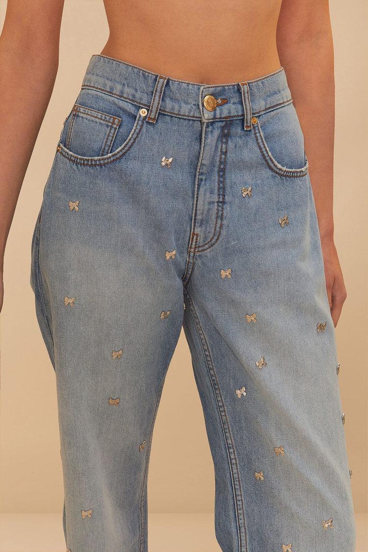 Farm Rio Denim Embroidered Bows Pants DENIM