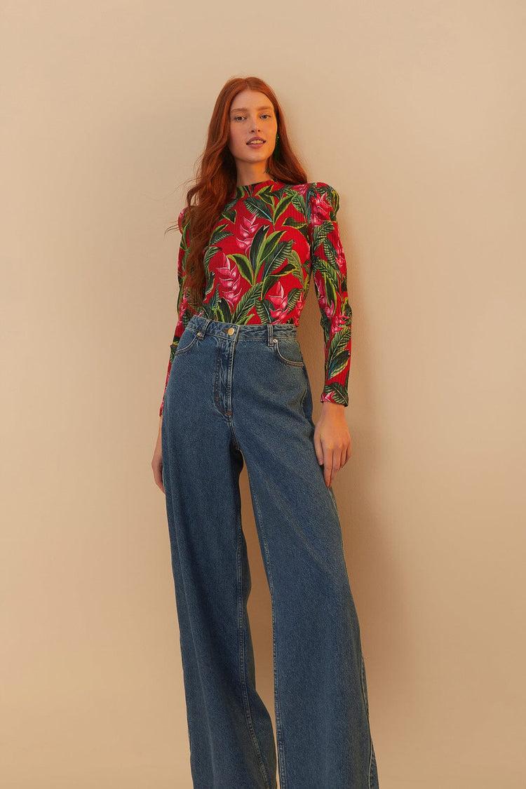 Farm Rio Denim High Waist Pants DENIM