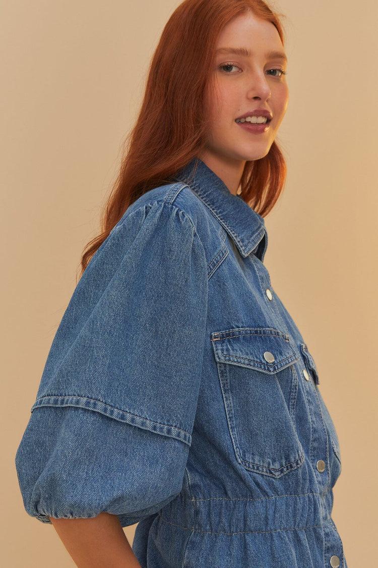 Farm Rio Denim Puff Sleeve Shirt DENIM