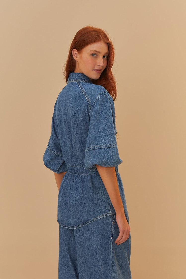 Farm Rio Denim Puff Sleeve Shirt DENIM