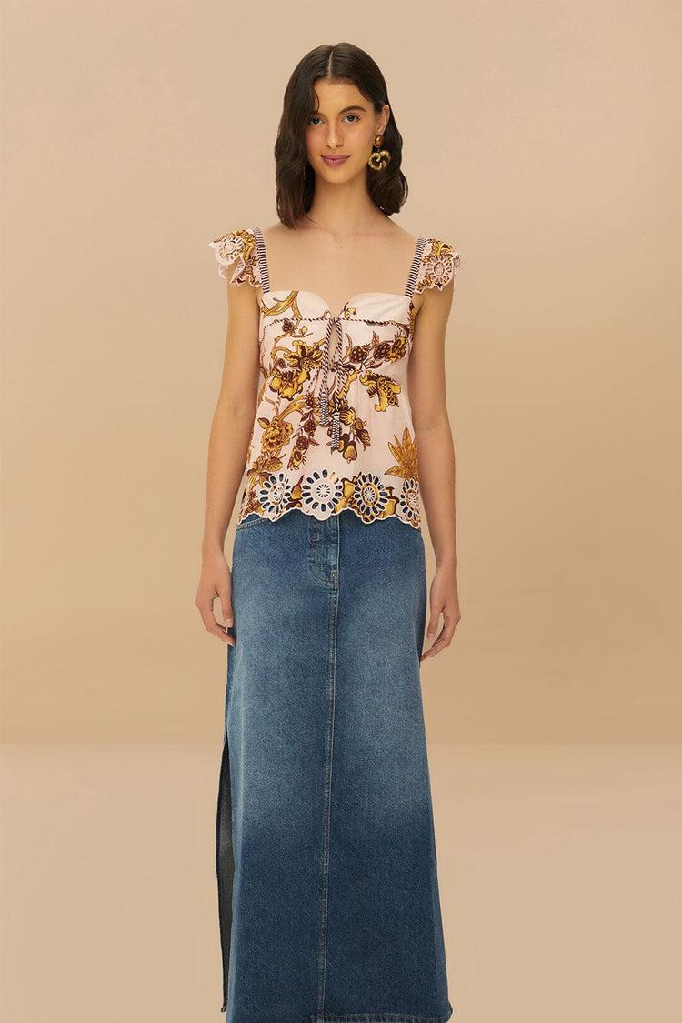 Farm Rio Denim Side Slit Maxi Skirt DENIM