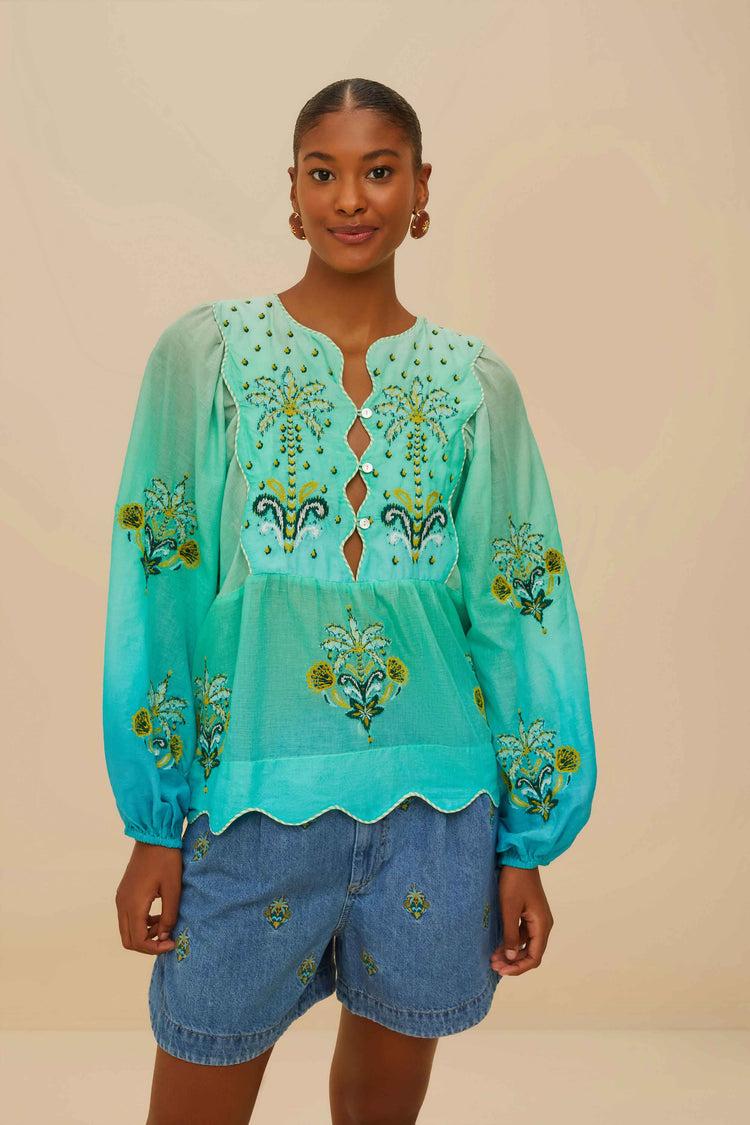 farm rio embroidery palmtree denim short DENIM farm rio embroidery palmtree denim short DENIM