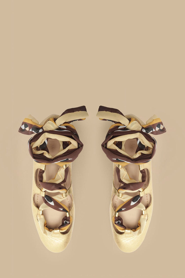 Farm Rio Gold Lace Up Scarf Ballerina GOLD