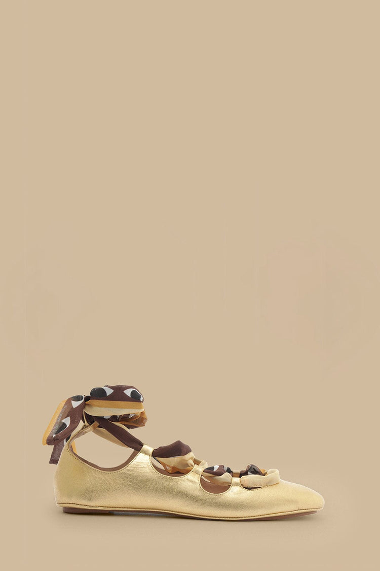 farm rio gold lace up scarf ballerina GOLD